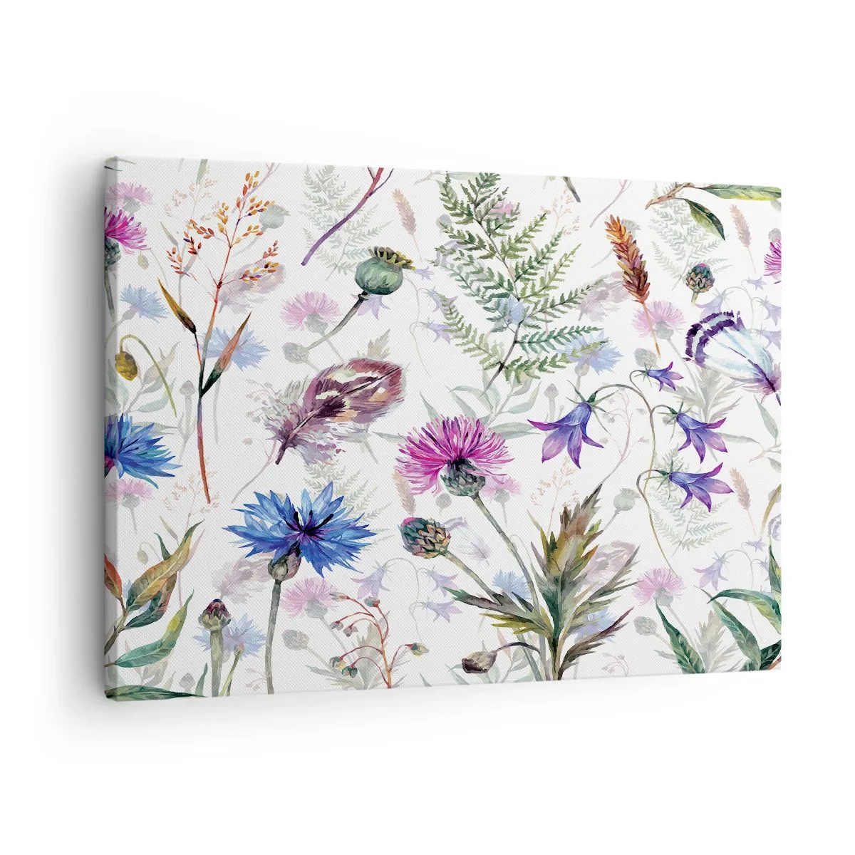 Quadro em tela - Flores e ervas em aquarela sobre fundo branco em estilo herbário - 70x50cm - Herbário polaco - Decoração de parede moderna para a sala de estar e quarto ARTTOR