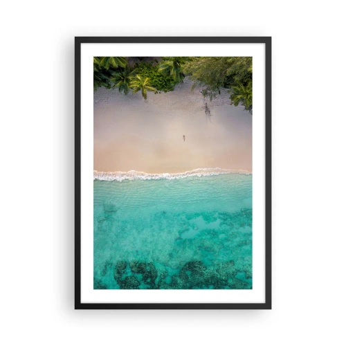 Pôster com moldura preta - Vista aérea da praia com águas azul-turquesa e palmeiras - 50x70cm - Praia do paraíso - Decoração de parede moderna para a sala de estar e quarto ARTTOR