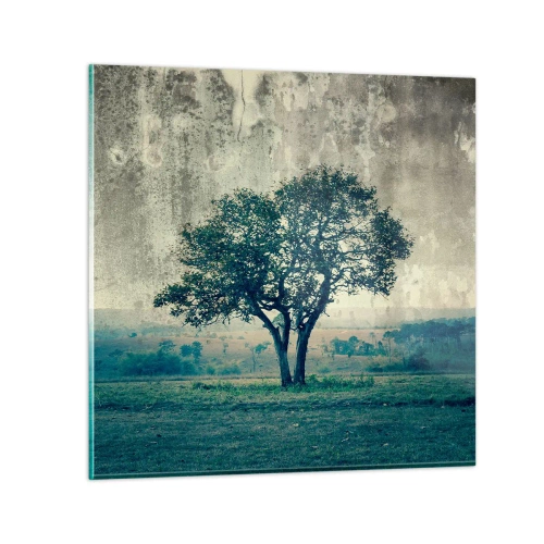 Quadro em vidro - Uma macieira num prado azul? - 30x30 cm