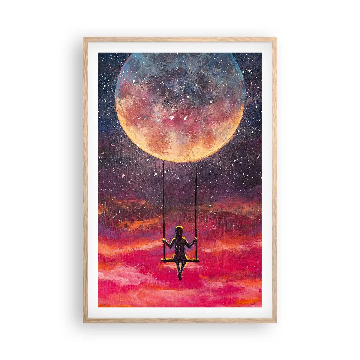Pôster com moldura de carvalho claro - Balanço nas nuvens - 61x91 cm