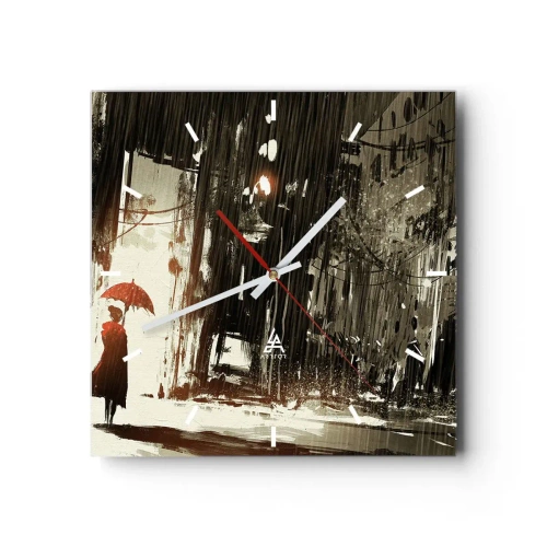 Relógio de parede - Relógio em vidro - A poesia do guarda-chuva vermelho - 30x30 cm