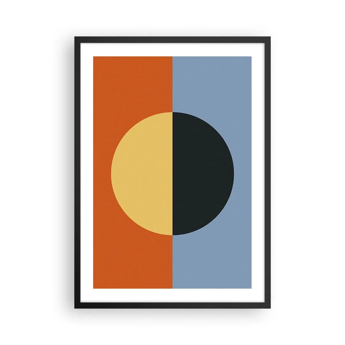 Pôster com moldura preta - Composição geométrica com círculo e cores contrastantes - 50x70cm - Composição do calor e do frio - Decoração de parede moderna para a sala de estar e quarto ARTTOR