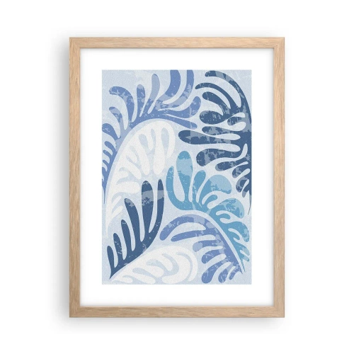 Pôster com moldura de carvalho claro - Samambaias azuis - 30x40 cm