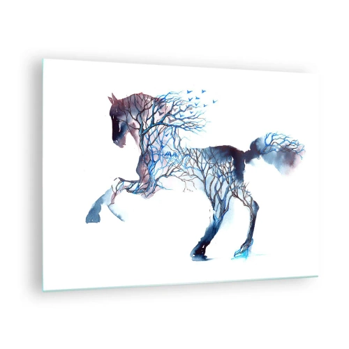 Quadro em vidro - Ilustração de um cavalo com galhos em vez de um corpo - 70x50cm - Como se a floresta tivesse se movido - Decoração de parede moderna para a sala de estar e quarto ARTTOR