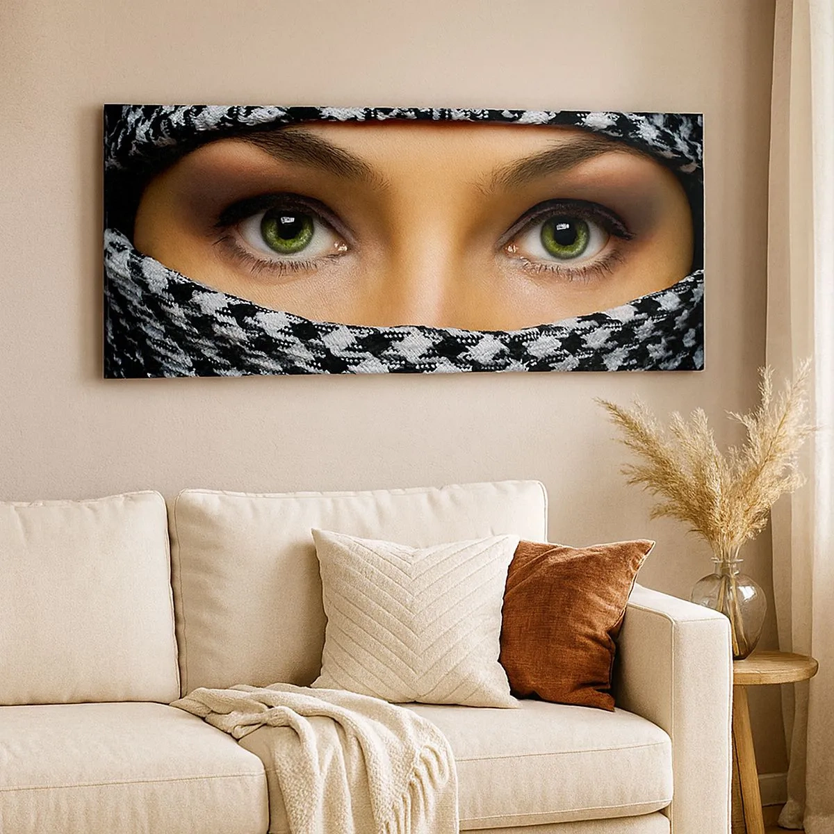 Quadro em tela - Retrato de uma beleza velada de olhos verdes - 100x40 cm