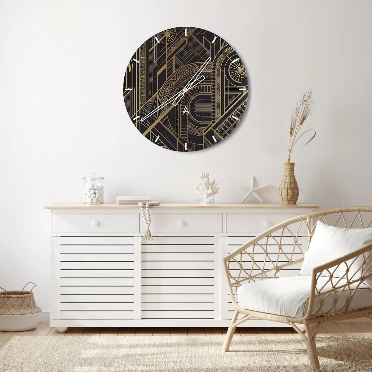 Relógio de parede - Relógio em vidro - Padrão geométrico abstrato em cores douradas - 30x30cm - Conceitos, ideias, planos - Decoração de parede moderna para a sala de estar, cozinha e quarto ARTTOR