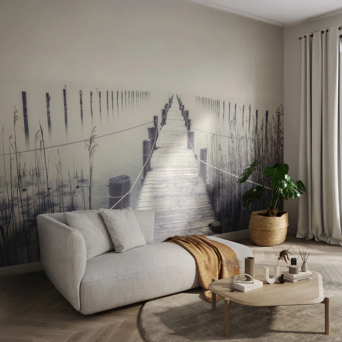 Papel de Parede Premium Sand - Mergulhe em paz - Ponte, Lago, Silêncio - 200x140 cm