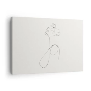 Quadro em tela - Esboço de rosto de arte de linha minimalista em fundo branco - 70x50cm - Enrolada em sonhos - Decoração de parede moderna para a sala de estar e quarto ARTTOR