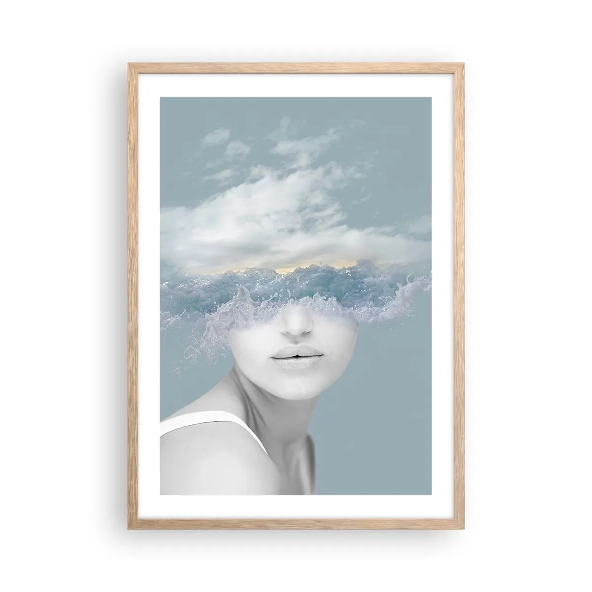 Pôster com moldura de carvalho claro - Com a cabeça nas nuvens - 50x70 cm