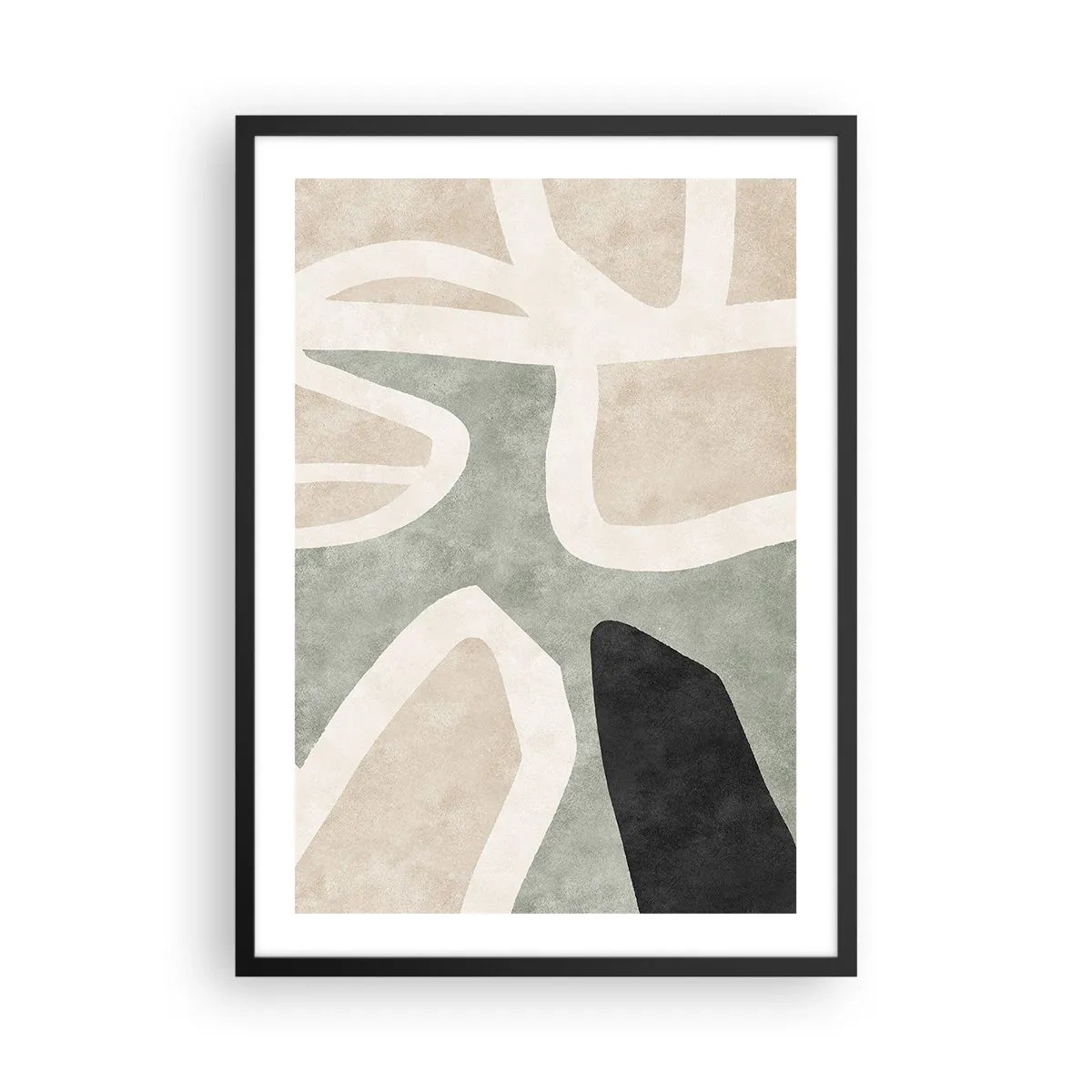 Pôster com moldura preta - Harmonia de cores abstratas - 50x70cm - Composição com motivo preto - Decoração de parede moderna para a sala de estar e quarto ARTTOR