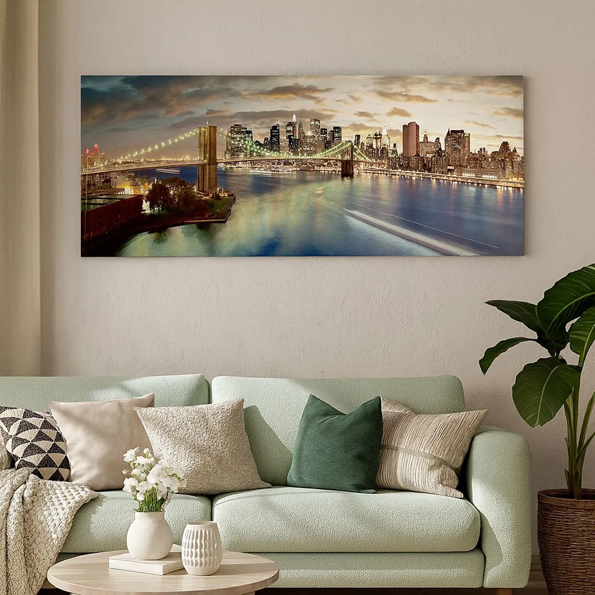 Quadro em tela - Uma noite bem iluminada em Manhattan - 100x40 cm
