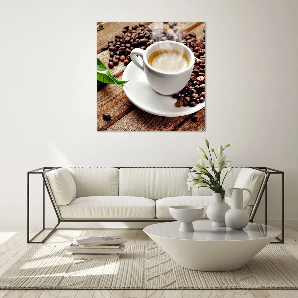 Quadro em vidro - Pausa para um café - 70x70 cm