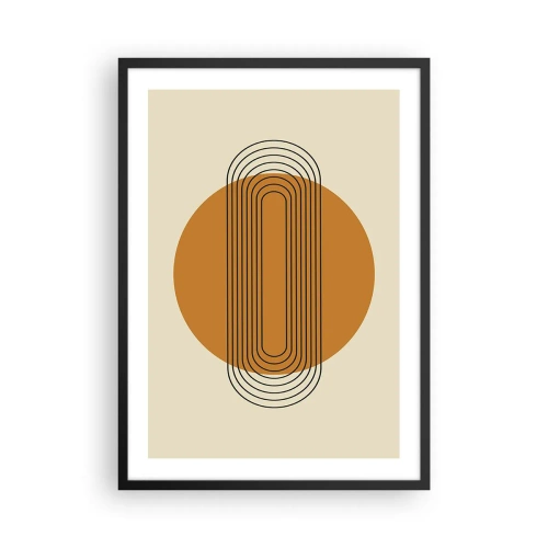 Pôster com moldura preta - Padrão geométrico com círculos e linhas laranja - 50x70cm - O plano perfeito - Decoração de parede moderna para a sala de estar e quarto ARTTOR