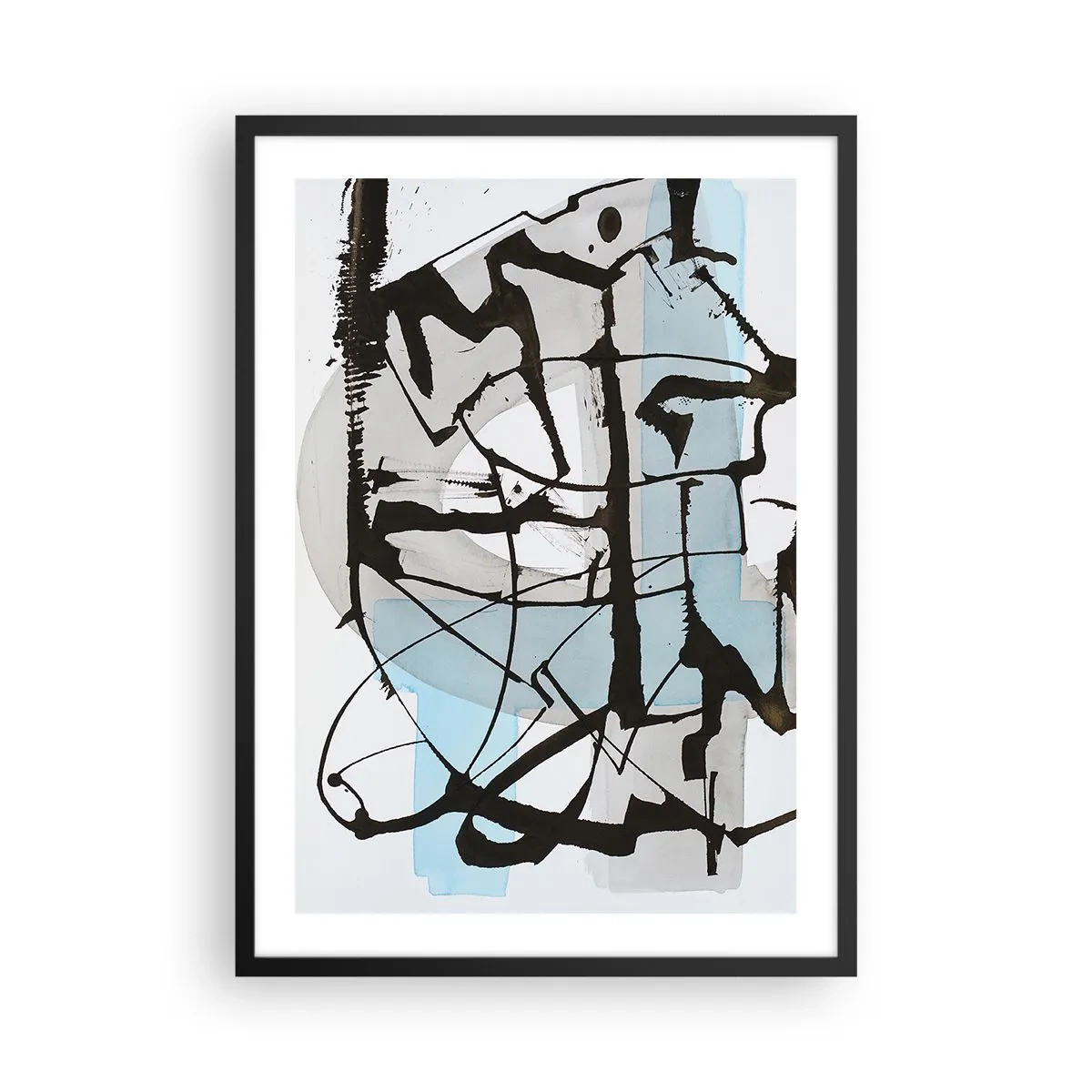 Pôster com moldura preta - Abstração moderna em tons de azul e preto - 50x70cm - Azul mesmo assim - Decoração de parede moderna para a sala de estar e quarto ARTTOR