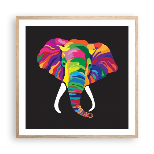 Pôster com moldura de carvalho claro - O elefante que adorava banhar-se no arco-íris - 60x60 cm
