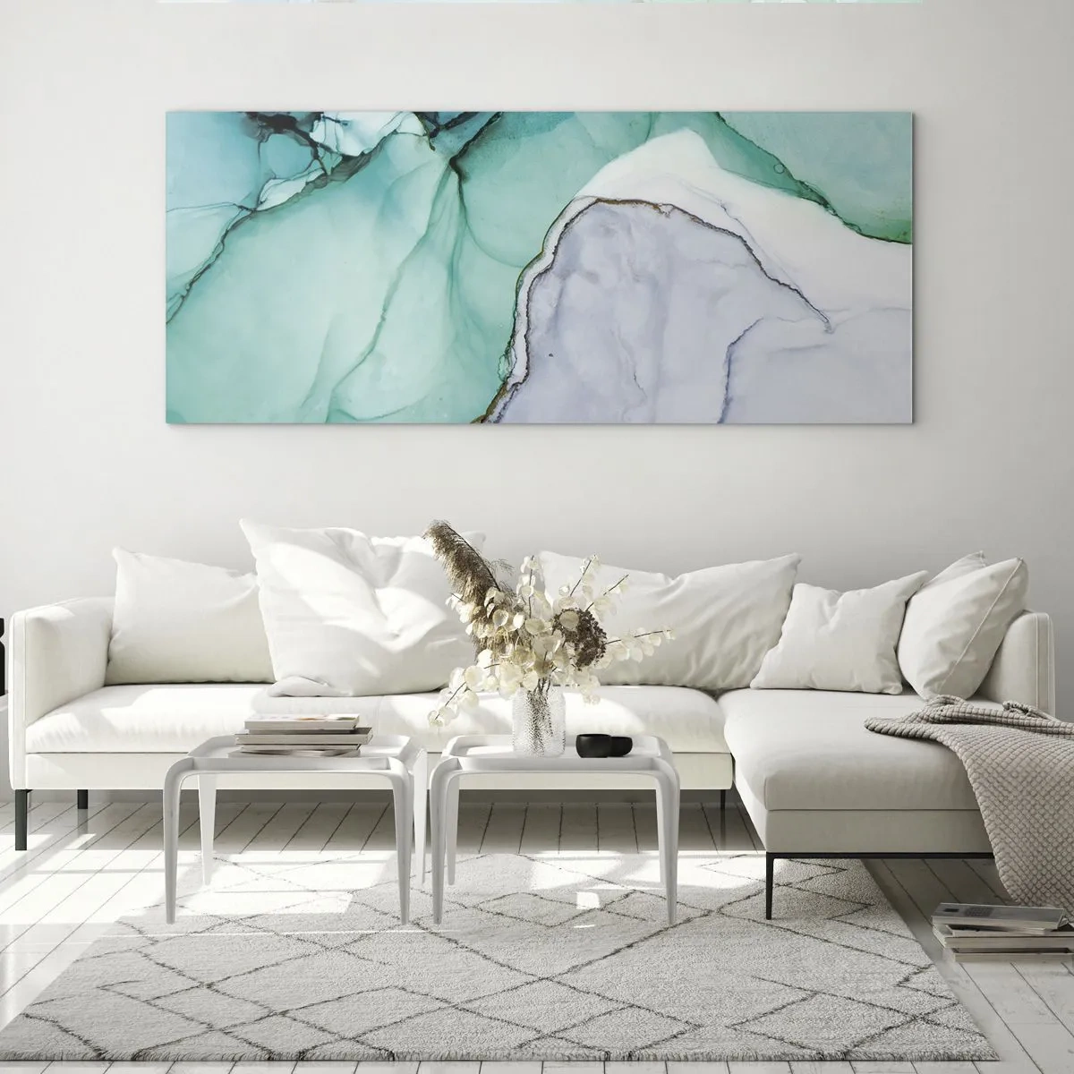 Quadro em vidro - Estudo em turquesa - 100x40 cm