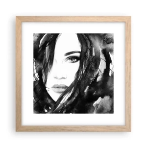 Pôster com moldura de carvalho claro - Retrato de uma dama a preto e branco - 30x30 cm