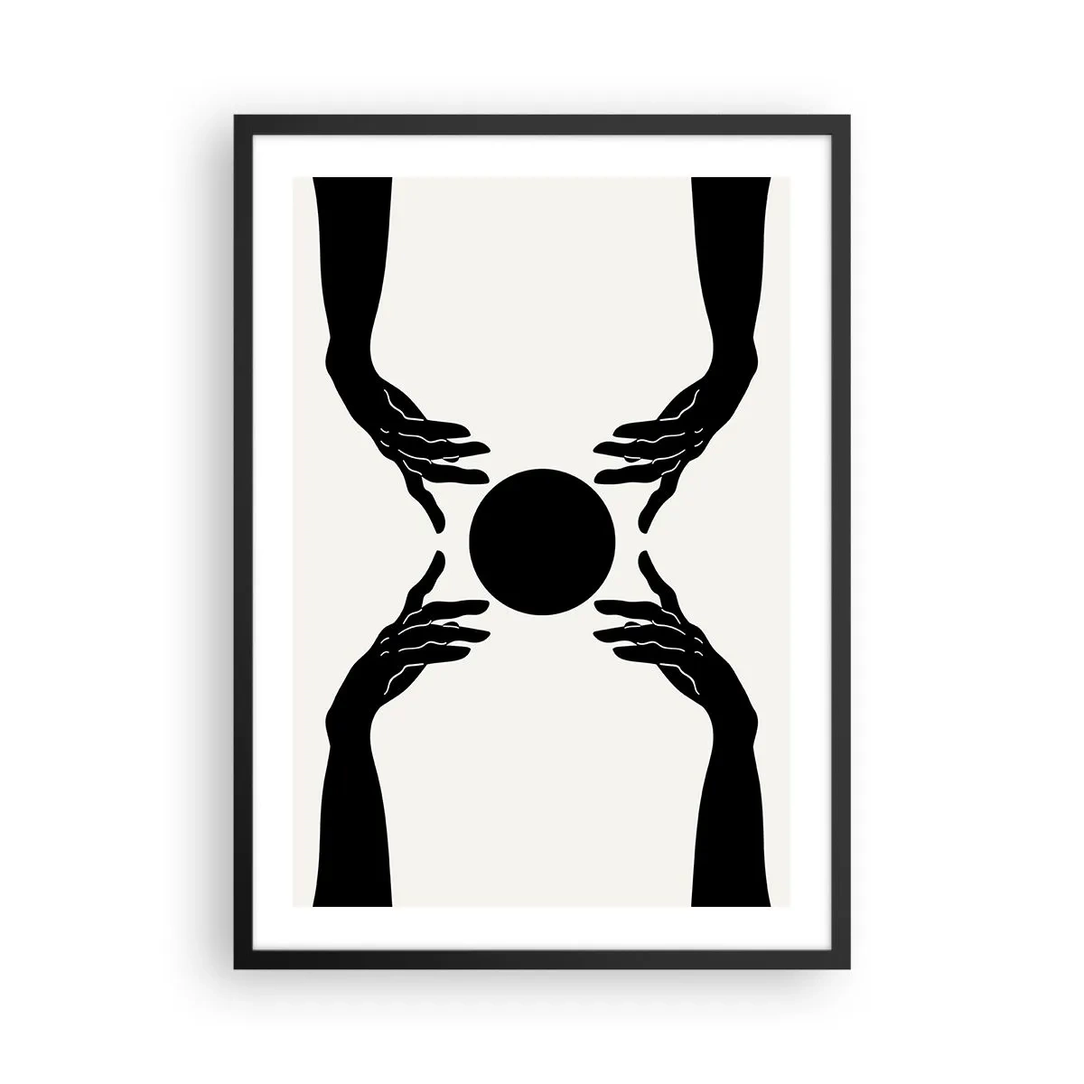 Pôster com moldura preta - Gráfico em preto e branco de uma mão com uma bola - 50x70cm - Sinal secreto - Decoração de parede moderna para a sala de estar e quarto ARTTOR