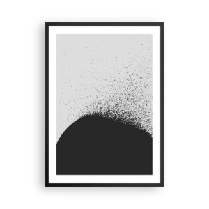 Pôster com moldura preta - Abstração minimalista com uma mancha preta em um fundo claro - 50x70cm - Movimento das moléculas - Decoração de parede moderna para a sala de estar e quarto ARTTOR