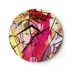 Relógio de parede - Relógio em vidro - Um mostrador de relógio com um padrão dinâmico e colorido que lembra uma explosão de tinta - 30x30cm - Explosão - Decoração de parede moderna para a sala de estar, cozinha e quarto ARTTOR
