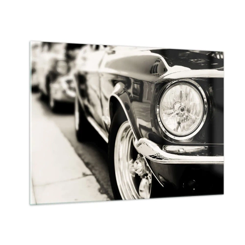Quadro em vidro - Close-up da frente de um carro clássico em sépia - 70x50cm - Brilho permanente - Decoração de parede moderna para a sala de estar e quarto ARTTOR