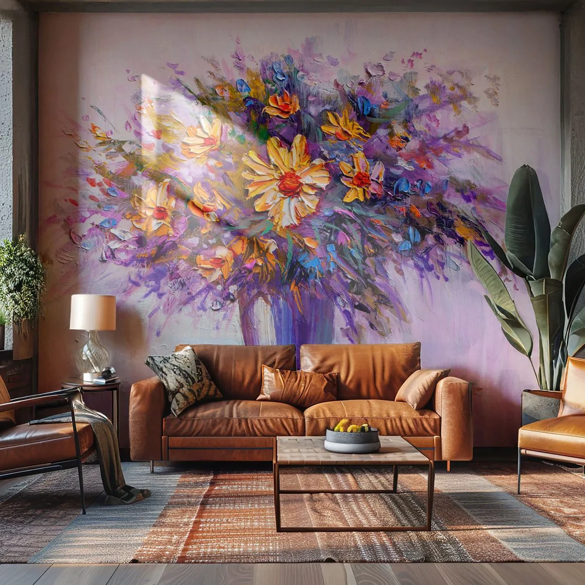 Papel de Parede Premium Sand - Cheiro agradável, aparência agradável - Flores em um vaso, Pedaço, Buquê de flores - 250x175 cm