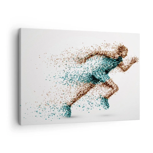 Quadro em tela - Uma figura de corredor dinâmica composta de pequenas partículas - 70x50cm - A vida é uma corrida - Decoração de parede moderna para a sala de estar e quarto ARTTOR