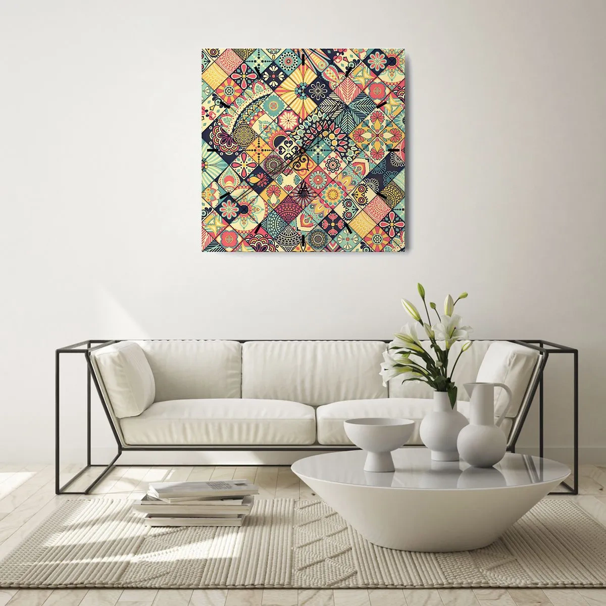 Relógio de parede - Relógio em vidro - Vibrações marroquinas - 40x40 cm