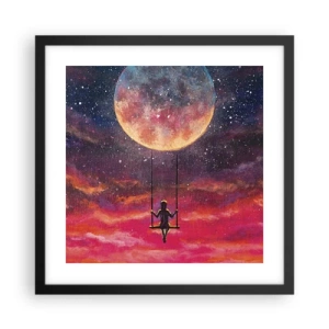 Pôster com moldura preta - Balanço nas nuvens - 40x40 cm
