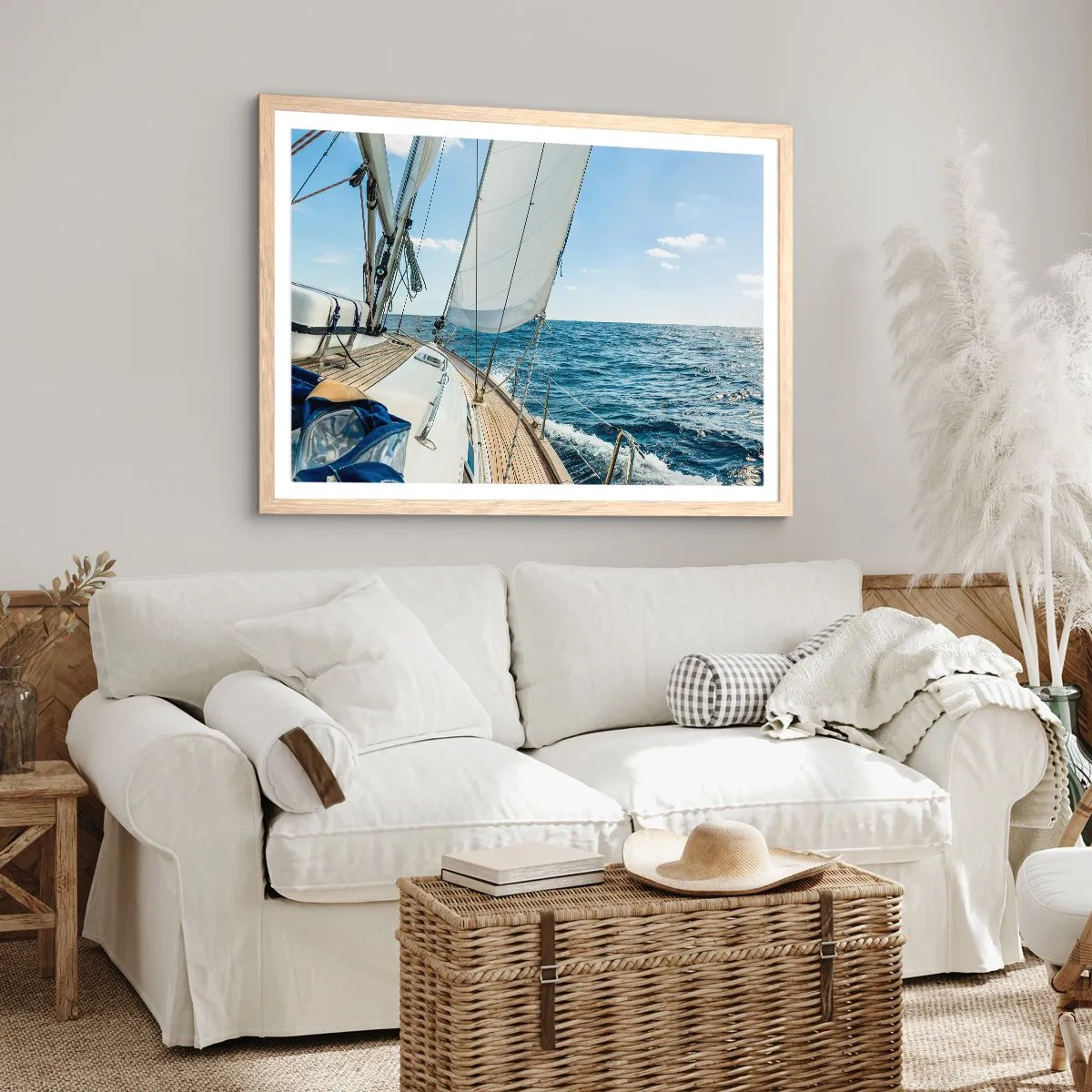 Pôster com moldura de carvalho claro - Ahoy, aventura - 91x61 cm