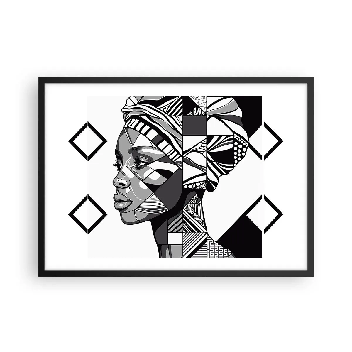 Pôster com moldura preta - Retrato étnico - 70x50 cm