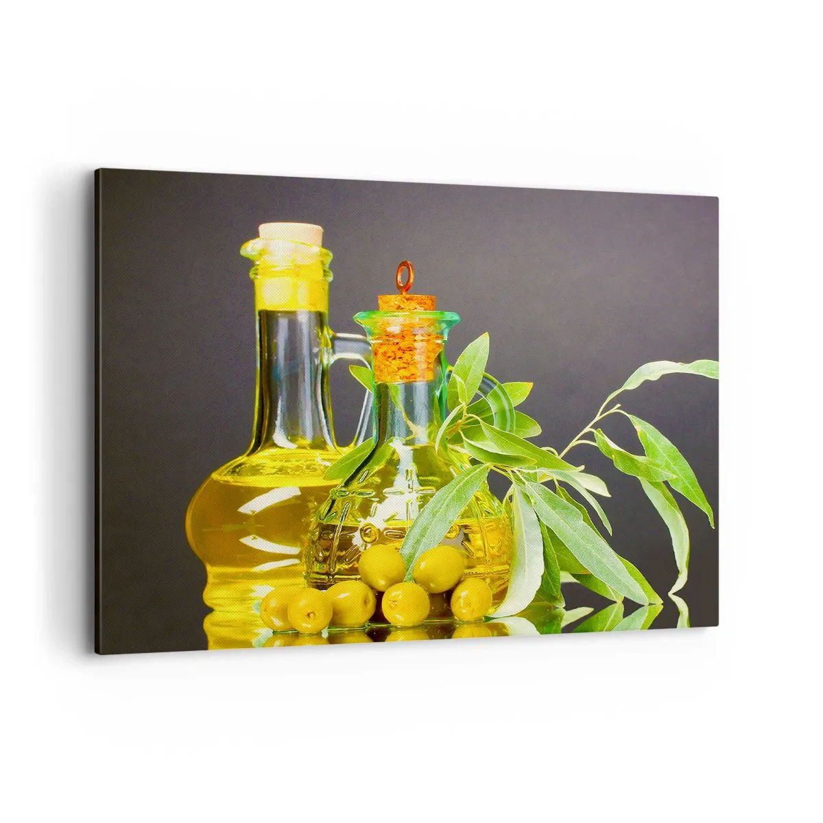 Quadro em tela - Natureza morta com azeitonas e azeite - 100x70 cm