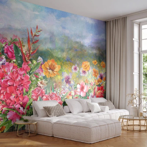 Papel de Parede Premium Sand - O jardim que enlouqueceu - Flores, Jardim, Natureza - 100x70 cm