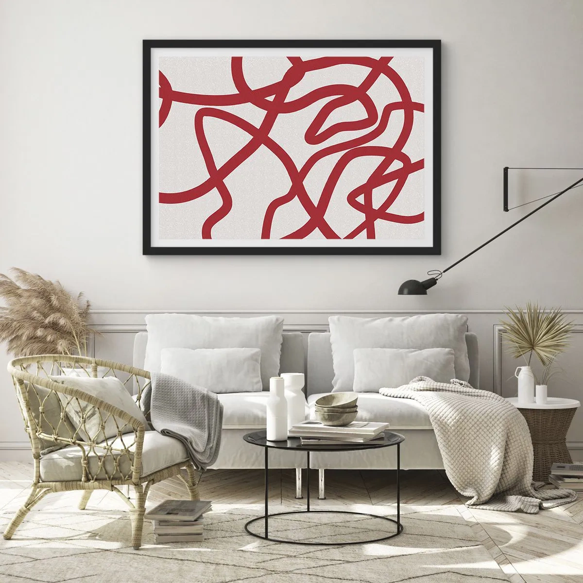 Pôster com moldura preta - Vermelho em branco - 100x70 cm