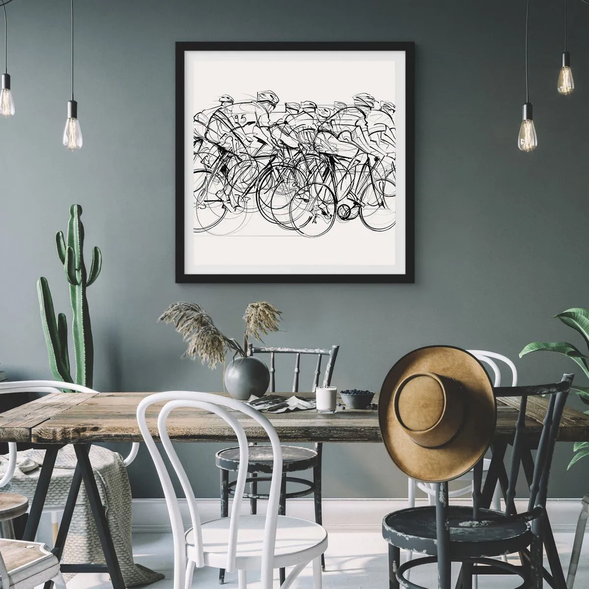 Pôster com moldura preta - Juntos como uma equipa - 60x60 cm