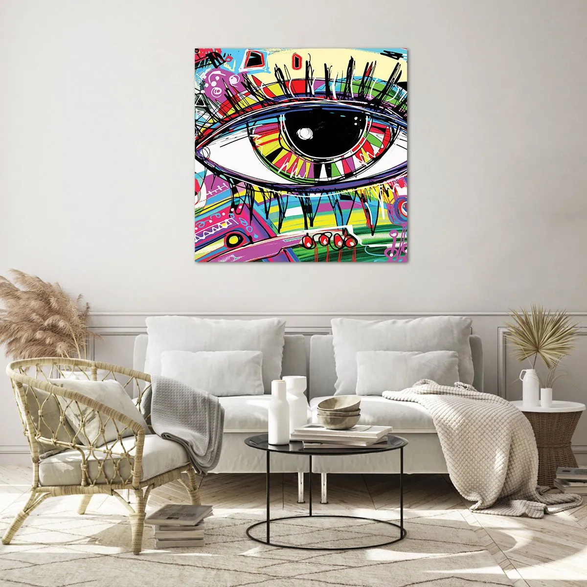 Quadro em vidro - Olho colorido - alma colorida - 50x50 cm