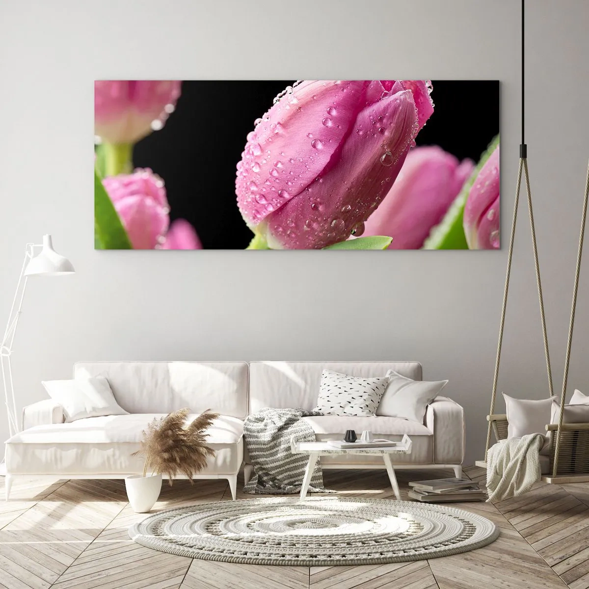 Quadro em vidro - Sonho lilás em orvalho - 90x30 cm