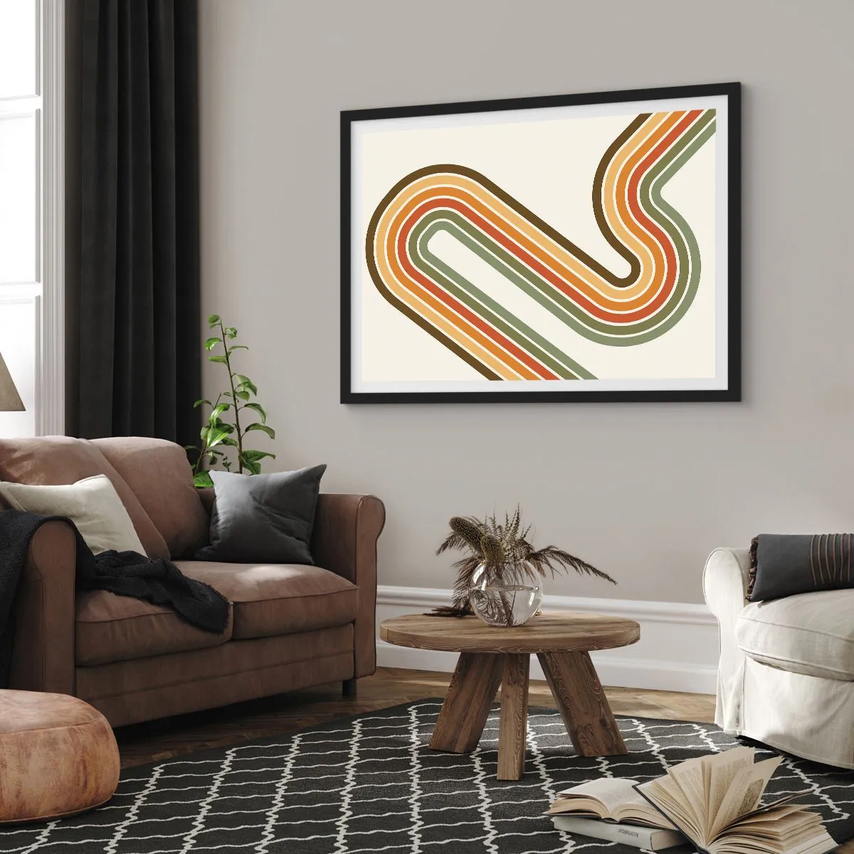 Pôster com moldura preta - Ziguezague para o destino - 70x50 cm