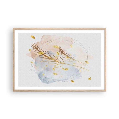 Pôster com moldura de carvalho claro - Explosão dourada - 91x61 cm