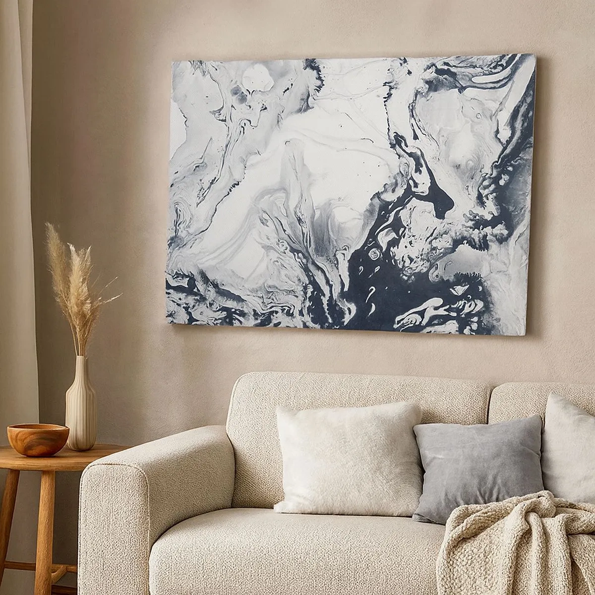 Quadro em tela - Padrão abstrato monocromático com efeito mármore - 70x50cm - O Interior da Terra - Decoração de parede moderna para a sala de estar e quarto ARTTOR