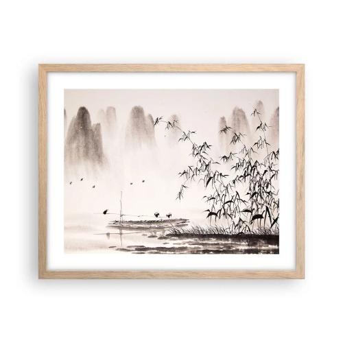 Pôster com moldura de carvalho claro - O silêncio dos campos de arroz - 50x40 cm