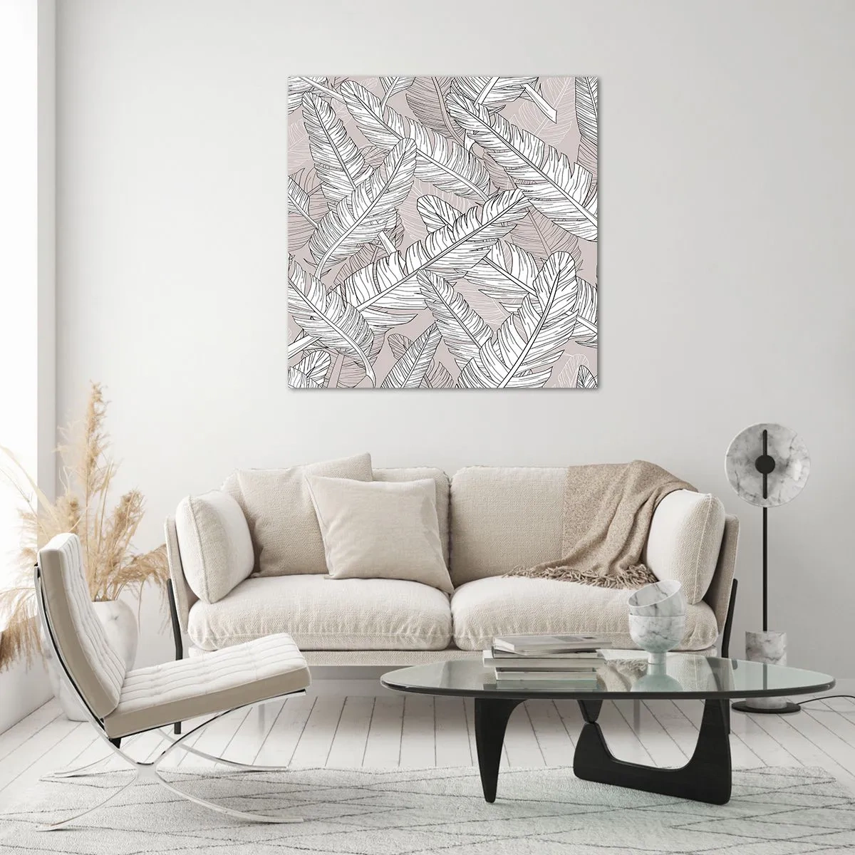 Quadro em vidro - Turbilhão de penas - 30x30 cm