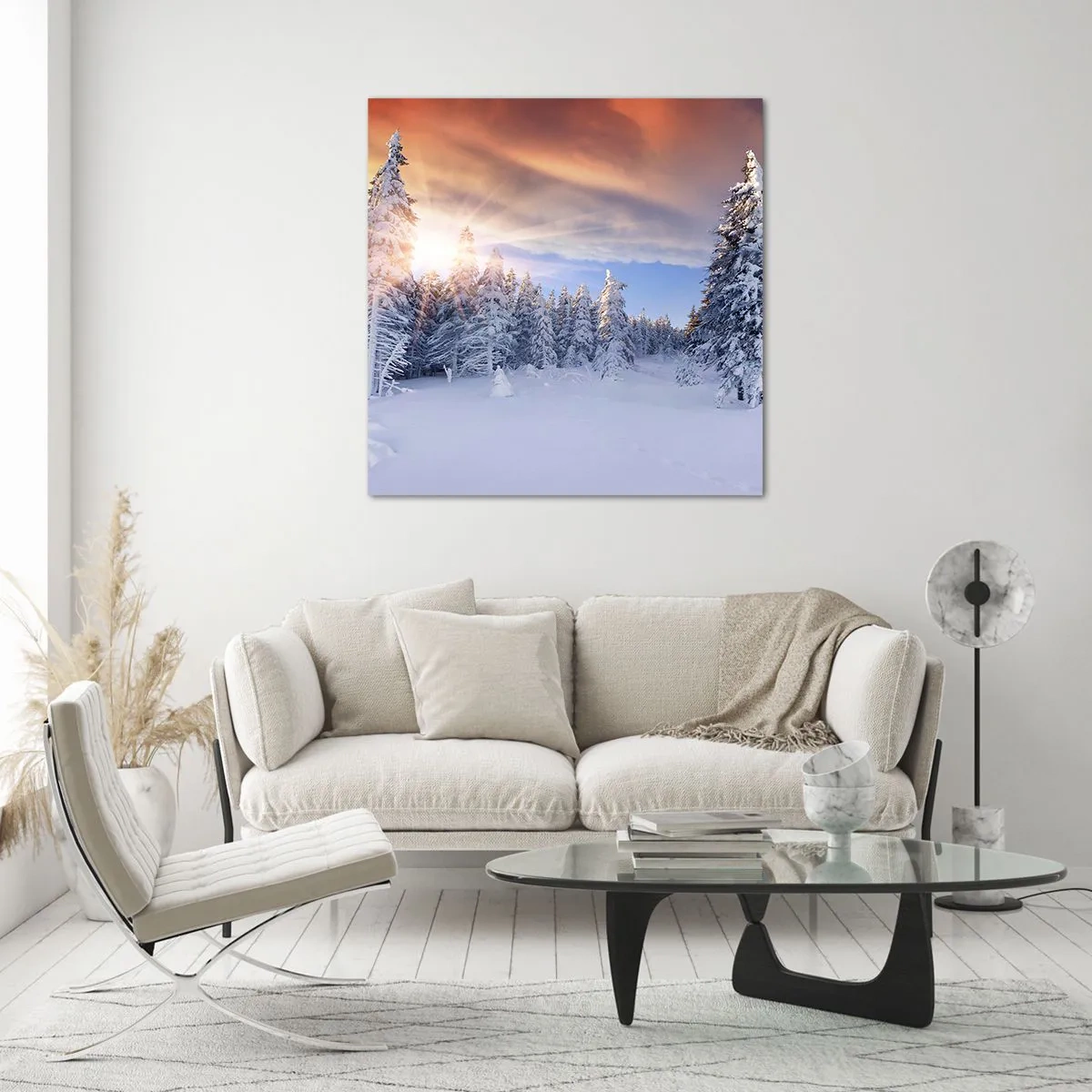 Quadro em vidro - Espetáculo de neve da natureza - 60x60 cm