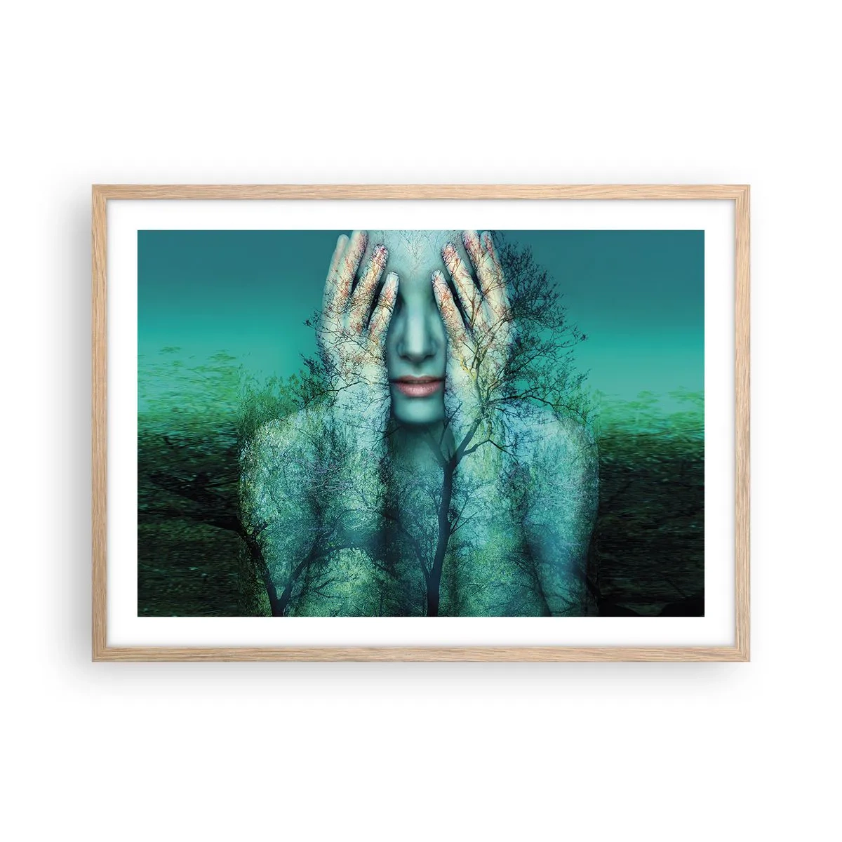 Pôster com moldura de carvalho claro - Imersa em azul - 70x50 cm