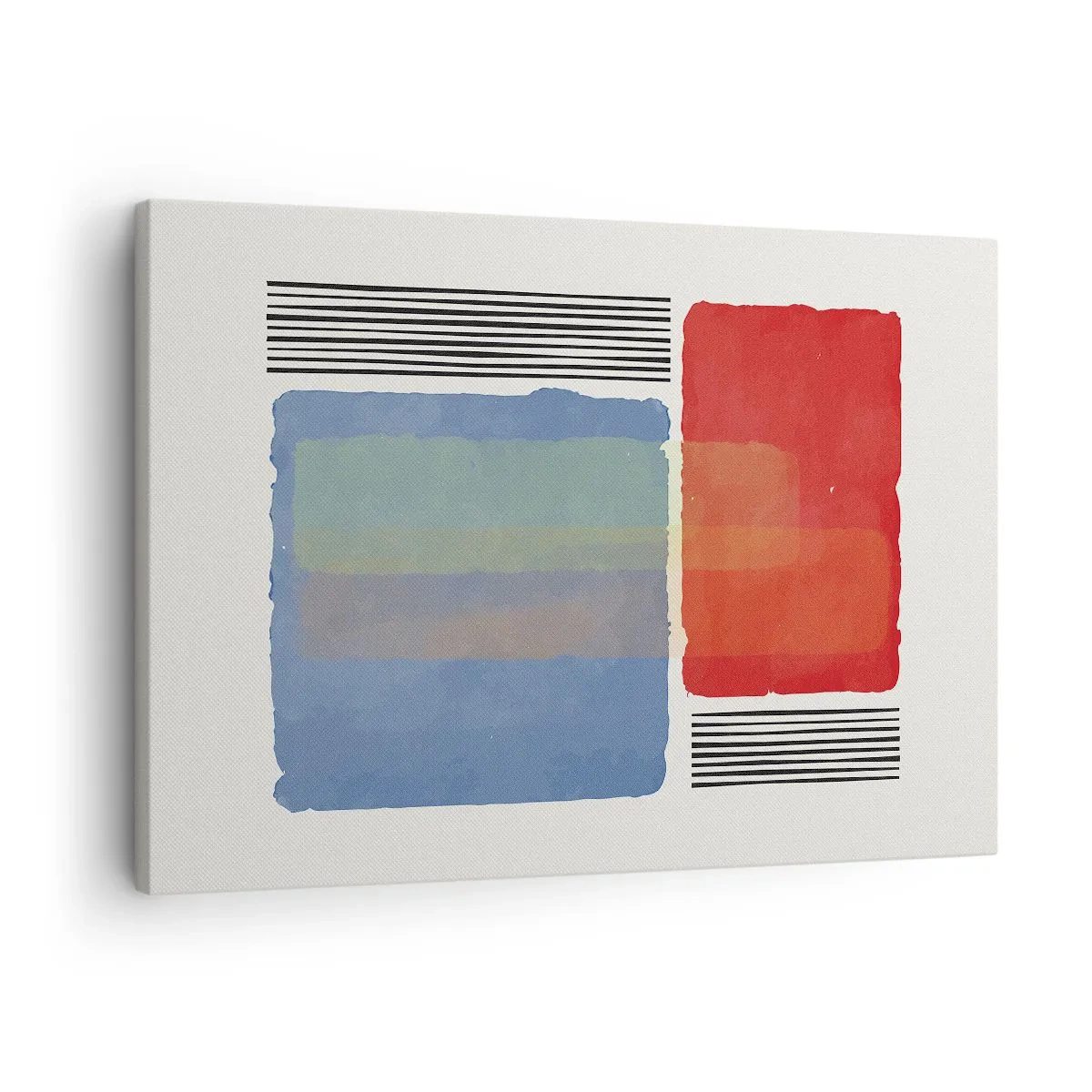 Quadro em tela - Composição geométrica com blocos e linhas coloridas - 70x50cm - A alma da geometria - Decoração de parede moderna para a sala de estar e quarto ARTTOR