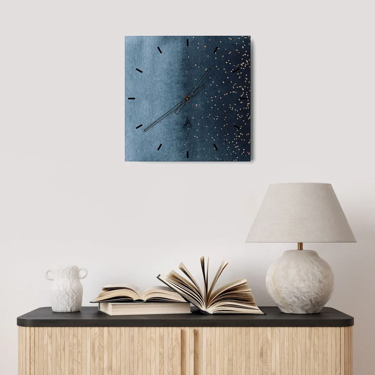 Relógio de parede - Relógio em vidro - Composição – fases azuis - 40x40 cm
