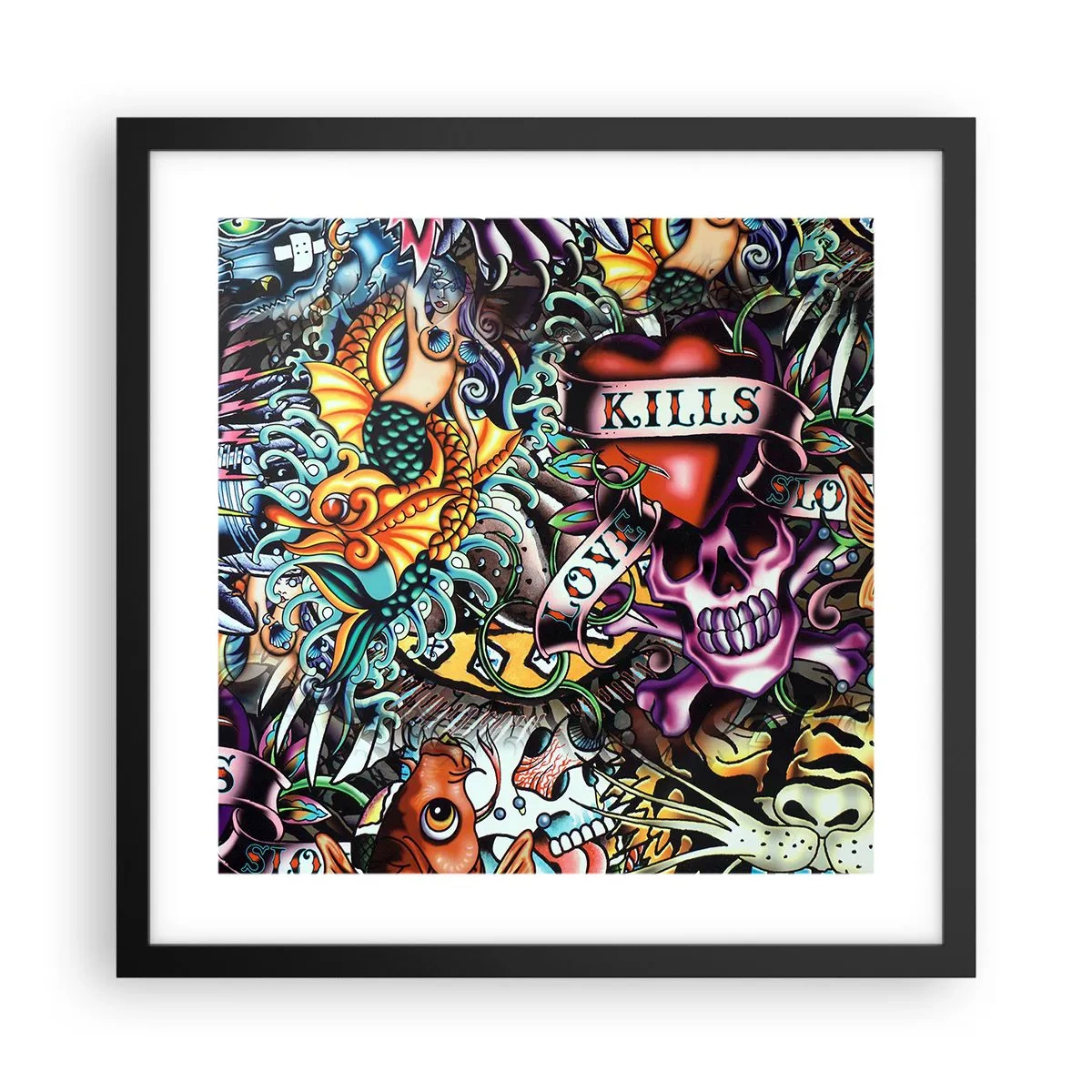 Pôster com moldura preta - O sonho do tatuador - 40x40 cm