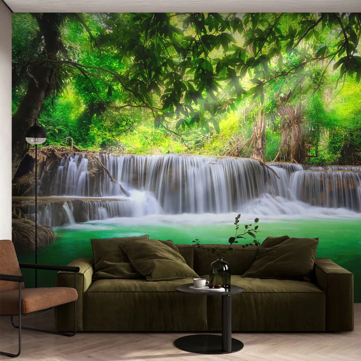 Papel de Parede Autocolante Deluxe Sticker - Cascata verde - Paisagem, Cachoeira, Parque Nacional - 250x175 cm