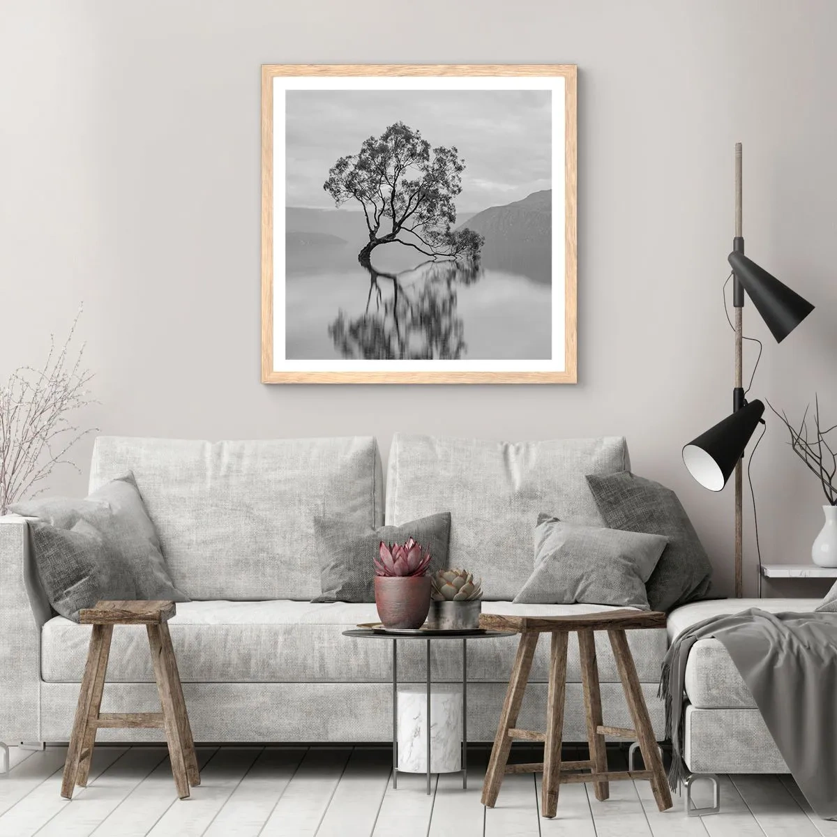 Pôster com moldura de carvalho claro - Existe um país assim - 60x60 cm