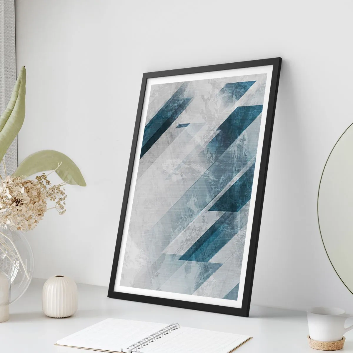 Pôster com moldura preta - Arte espacial – movimento cinzento - 61x91 cm